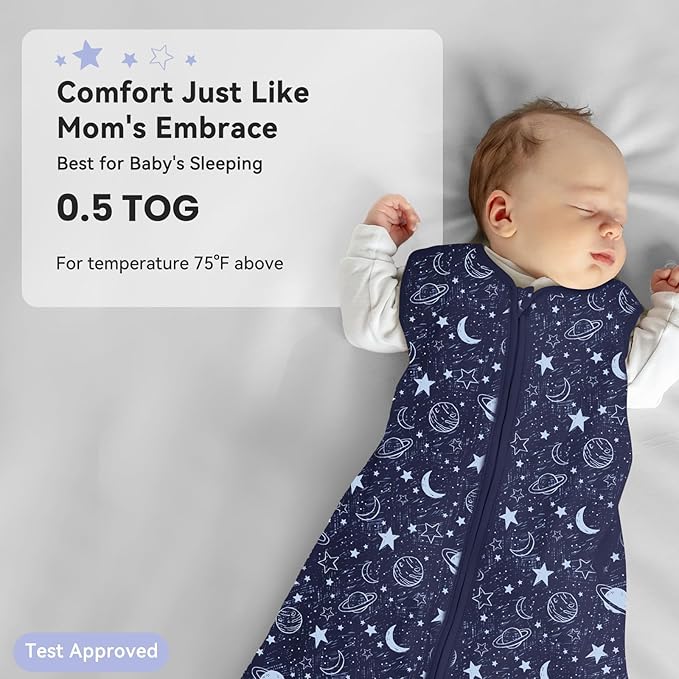 Baby Sleep Sack 0-6 Months 3 Pack 100% Cotton Lightweight 0.5 TOG Wearable Blanket Baby Sleep Bag with 2-Way Zipper for Newborn Infant Blue-CubbioJoy