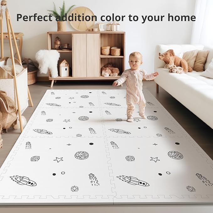 Baby Play Mat, 72x48-Inch Baby Foam Play Mat,6-Piece Interlocking Foam Floor Tiles for Toddlers, Waterproof,Floor Mats for Kids,Baby Foam Play Mat for Babies & Toddlers, Crawling Mat(Space)-CubbioJoy