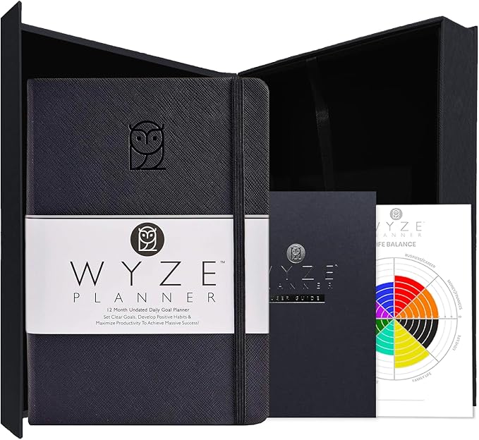 Undated Daily Planner – 1-Year B5 Productivity Organizer with Two-Page Weekly Spread, Goal Setting, Habit Tracker, Weekly & Monthly Pages – Hardcover Time Management Notebook (Black)-CubbioJoy