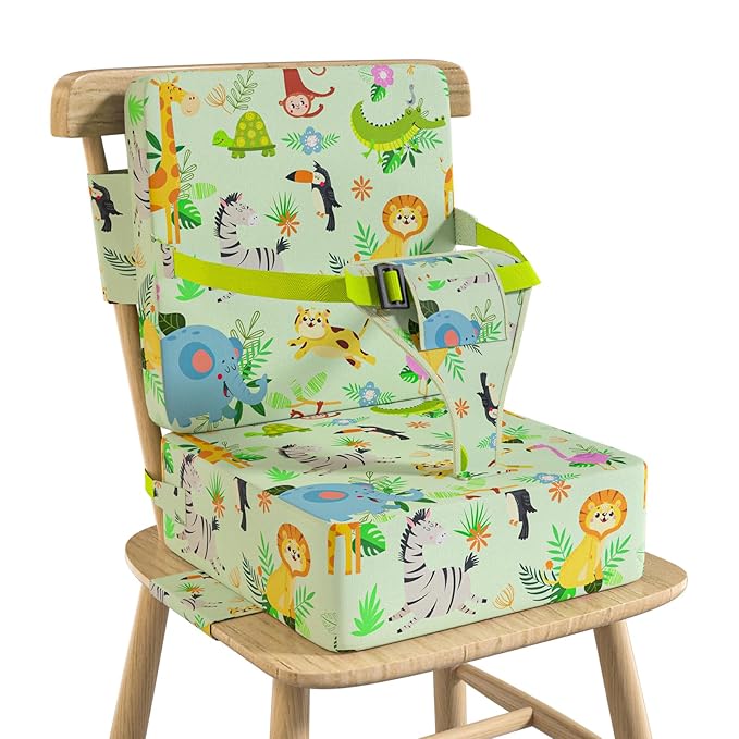 Booster Seat for Kitchen Chair with Backrest & 4 Adjustable Straps, Portable TPU Waterproof & Anti-Scratch Toddler Booster Seat for Dining Table, Removable & Non-Slip Booster SEat for Table-CubbioJoy