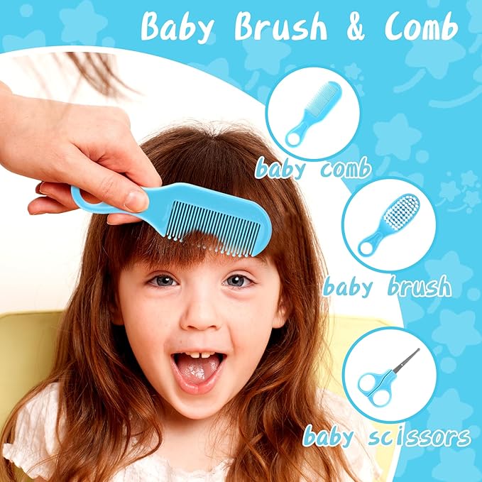 Baby Grooming and Healthcare Kit, Portable Baby Safety Care Set with Hair Brush Comb Nail Clipper Nasal Aspirator for Nursery Newborn Infant Girl Boy (31 in 1, Blue)-CubbioJoy