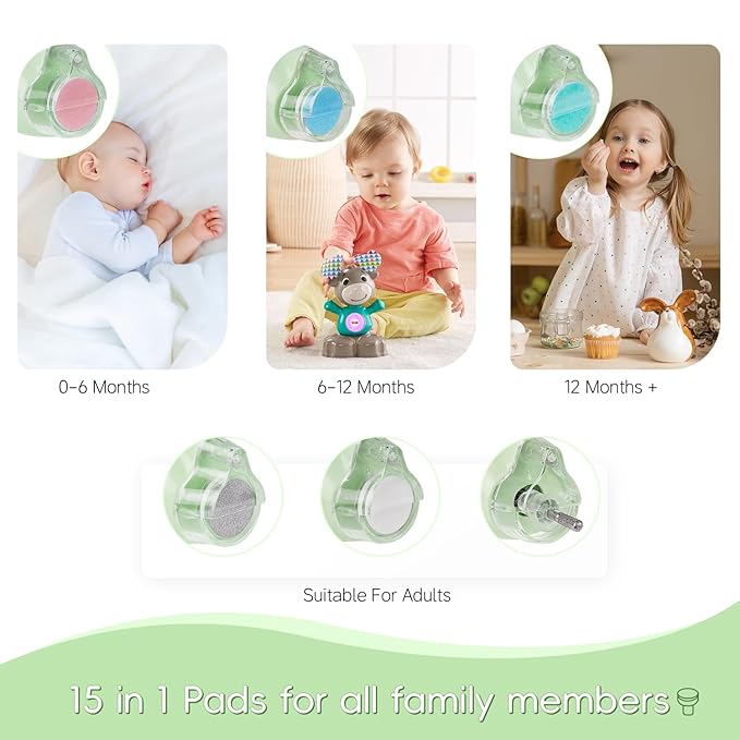 Baby Nail Trimmer Electric, 15 in 1 Baby Nail Clippers for Gentle Nail Care, Rechargeable Baby Nail File Electric with Light &15 Grinding Pads for Infant Toddler, Green-CubbioJoy