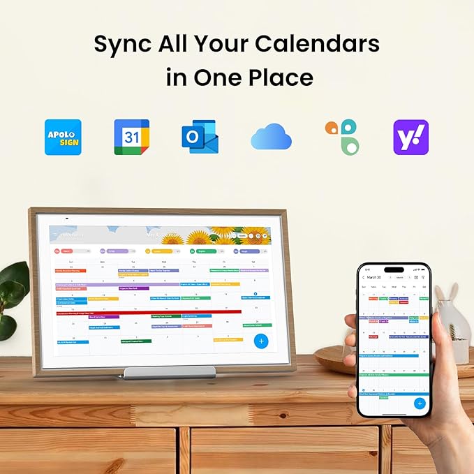 ApoloSign 15.6-inch Digital Calendar: Dual Mode Calendar with Google Play & Multi-calendar Sync, Electronic Planner & Chore Chart, Smart Touchscreen, Interactive Display for Family Schedules (Teak, 15.6")-CubbioJoy