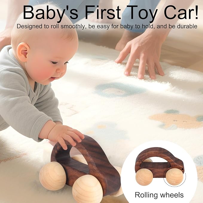BOXOB Wooden Toys Cars, VehicleToy for Fine Motor Skill Development Wood Baby Push Race Car for Kids Toddlers Baby Boy Girl Birthday Nursery Decor Gift (Color 3)-CubbioJoy