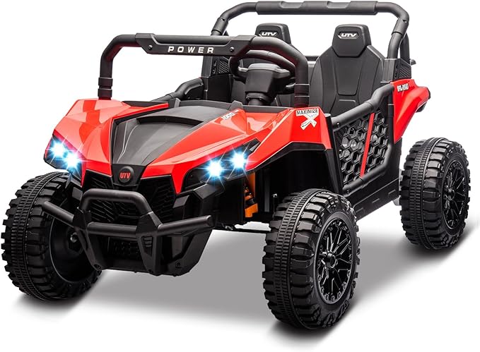 24V 2 Seater Ride On Car Truck, Power Wheels Kids UTV w/Parent Remote Control, 3.1 MPH Max Speed, Music Player, LED Lights & Storage, Electric Vehicle Ride On Toy for Kids Toddler Ages 3-8, Red-CubbioJoy