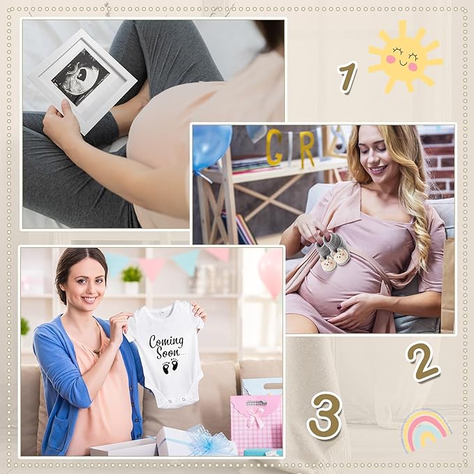 9 Pcs Pregnancy Announcement Set Pregnancy Reveal Ideas Felt Letter Board Baby Bodysuit Booties Photo Frame Bear Plush Wood Blocks for Coming Soon Baby Announcement(Black)-CubbioJoy