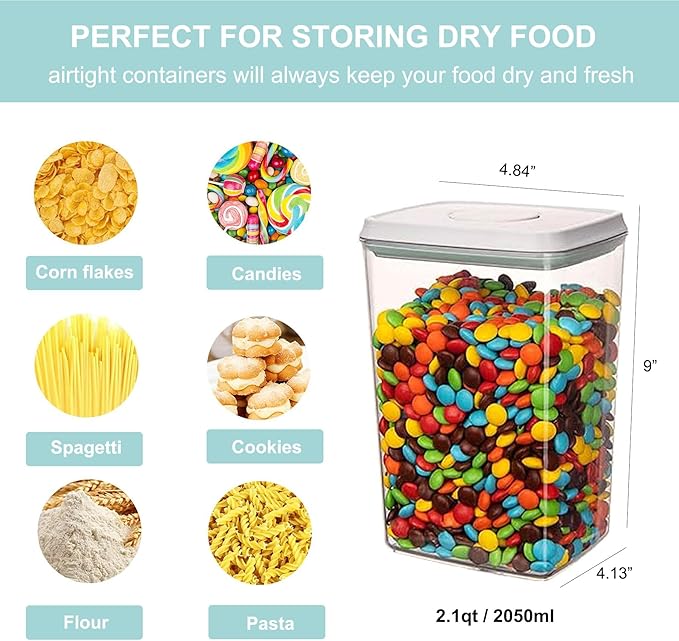 Airtight Food Storage Container - 2.1qt / 2050ml Rectangle Pop Containers With Lids, Bpa Free for Spaghetti Cereal Flour Rice Kitchen Organizer-CubbioJoy