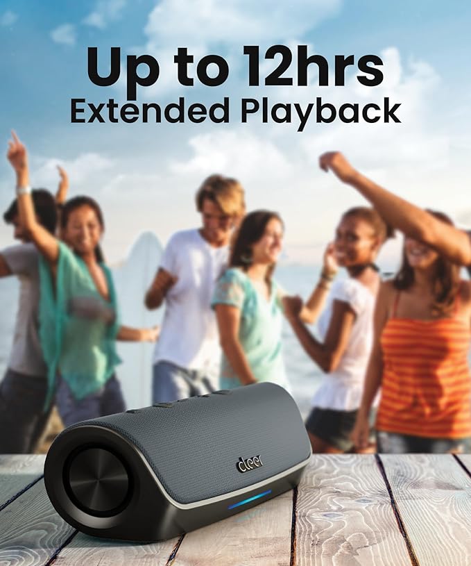 Cleer Scene Wireless Bluetooth Speaker, Simple Fast Pairing, Waterproof IPX7, 12Hrs Play time, Deep Bass, Built-in Mic, Powerful Portable Speakers, for Outdoor & Party, Home, Grey-CubbioJoy