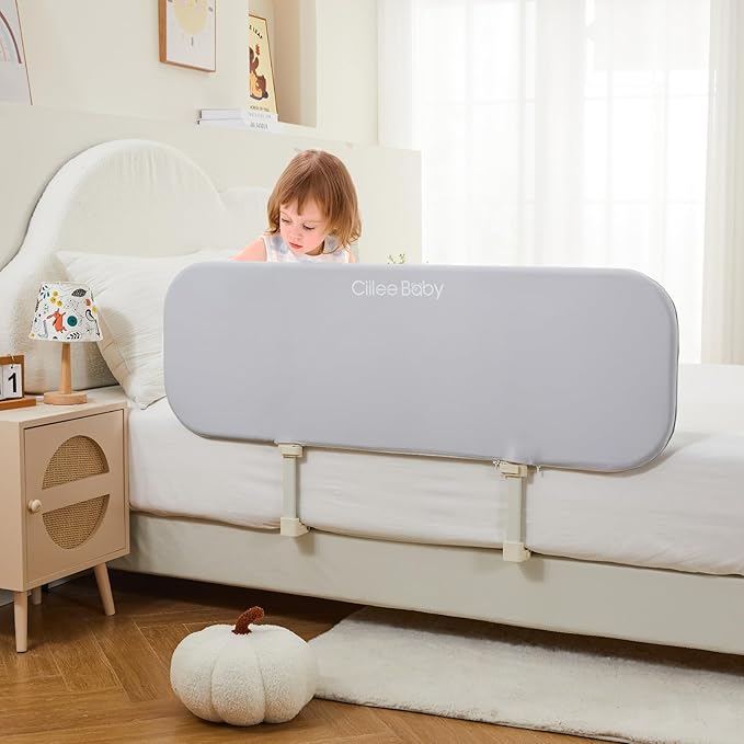 Ciilee Baby Bed Rail for Toddlers Portable Travel Kids Beds Guard Rails for Queen Bed Foldable Children Side Railing for Twin Beds Adjustable Bedrail Barandas para Camas de Niños（Grey,48in-CubbioJoy