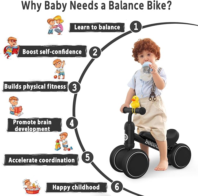 Baby Balance Bike Toys for 12-36 Months Kids Toy Boy and Girls Gifts Toddler Best First Birthday Gift Children Walker No Pedal Infant 4 Wheels Bicycle (Classic, Black)-CubbioJoy