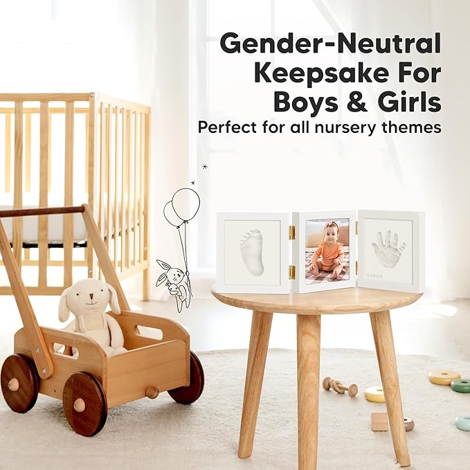 Baby Shower Gifts for Boys, Girls - Baby Hand and Footprint Kit, Newborn Handprint Kit, Keepsake Photo Frame, Nursery Picture Frame, Gender-Neutral Newborn Keepsake Gifts (Alpine White)-CubbioJoy