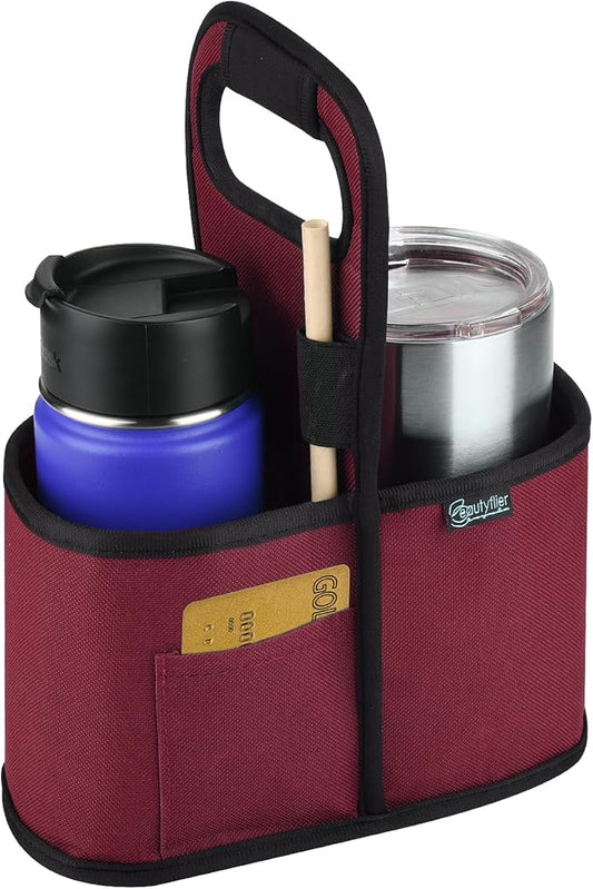Beautyflier Drink Carrier with Handle for Delivery Reusable Insulated Coffee Cup Carrier Portable 2 Cup Holder with Handle Organizer Tote Bag for Hot & Cold Drinks, Red-CubbioJoy