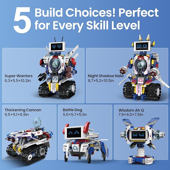 5-in-1 STEM Robot Building Kit for Kids Ages 8-16, Remote & App Controlled, Rechargeable Engineering Learning DIY Coding Toy, Educational Building Blocks Gift for Girls & Boys (603 PCS)-CubbioJoy
