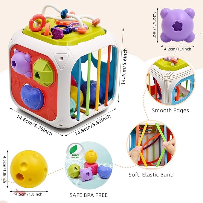 AiTuiTui Multifunction Baby Sensory Activity Cube Toys for 12 18 Months, Shape Sorter Early Learning Educational Interactive Toys for Toddlers 1 2 Year Old Boy Girl, 1st Birthday Gifts-CubbioJoy
