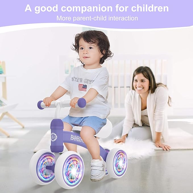Baby Balance Bike Toys for 12-36 Months Kids Toy Boy and Girls Gifts Toddler Best First Birthday Gift Children Walker No Pedal Infant 4 Wheels Bicycle (Colorful, Purple-Light)-CubbioJoy