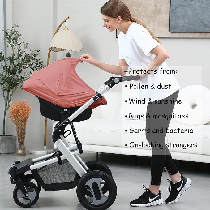 Car Seat Cover Baby for Nursing, Baby Breastfeeding Cover Carseat Canopy Covers, Solid Color Multi-use Nursing Cover for Babies (Bronze red)-CubbioJoy