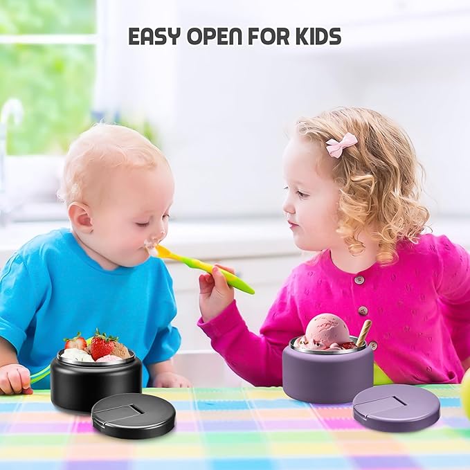 13.5oz Soup Thermo for Hot Food Kids with Buckle Lid Insulated Vacuum Food Jar Wide Mouth Leakproof Stainless Steel Lunch Container (Black)-CubbioJoy