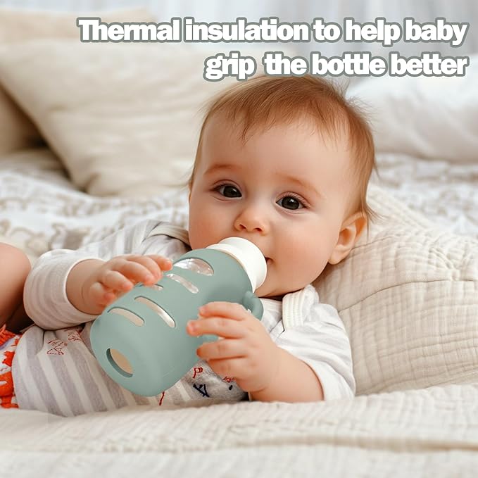 BUSOHA 3 Pack Silicone Sleeves for Dr Brown's Glass Baby Bottles - Drop Protection Baby Bottle Sleeves,Compatible with Dr. Brown's Newborn Glass Bottles,with Silicone Handles,9 oz-CubbioJoy