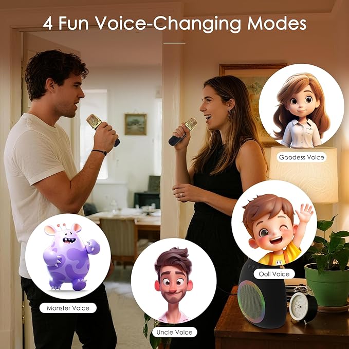 Karaoke Machine for Kids Adults Portable Bluetooth Speaker with 2 Wireless Microphones LED Lights Artistic Design 8-Hour Battery Support Family&Party Choice Fun for All Ages Gifts-CubbioJoy