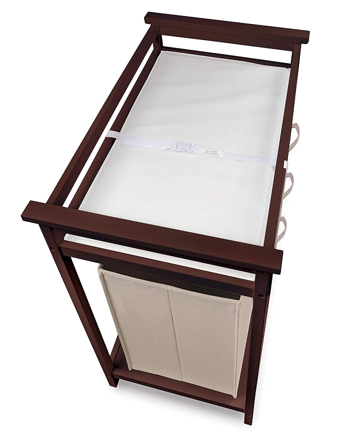 Badger Basket Modern Baby Changing Table with Laundry Hamper, 3 Storage Drawers and Pad, Diaper Change Station - Cherry/Ecru-CubbioJoy