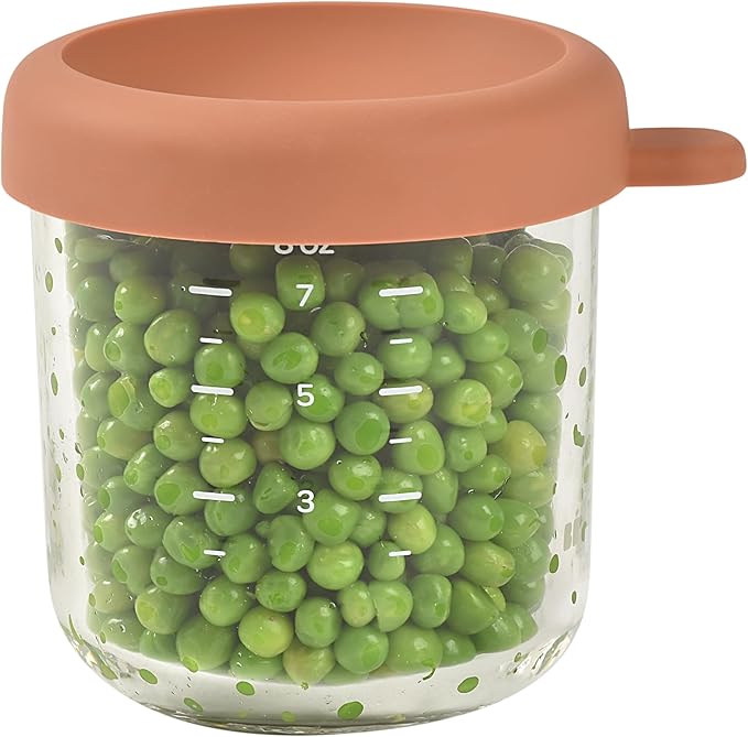 BEABA 8 oz Glass Baby Food Jars with Soft Silicone Air Tight Lids, Glass Storage Containers with Lids, Microwave and Freezer Safe Containers, Terracotta-CubbioJoy