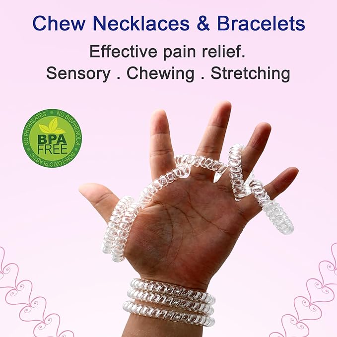 Chew Necklaces for Sensory Kids, 12 Pcs Clear Coil Chewy Necklaces Stretchy Bracelet for Boys Girls with Autism ADHD SPD,Oral Motor Chewable Necklace Reduce Anxiety and Fidgeting Stress-CubbioJoy