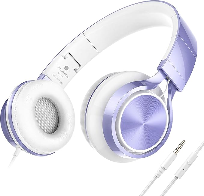 AILIHEN Kids Headphones for School Boys, Headphones with Microphone for Chromebook Laptop Computer Smartphone, 3.5mm Foldable Lightweight Headset for Teen Teenager (Violet)-CubbioJoy