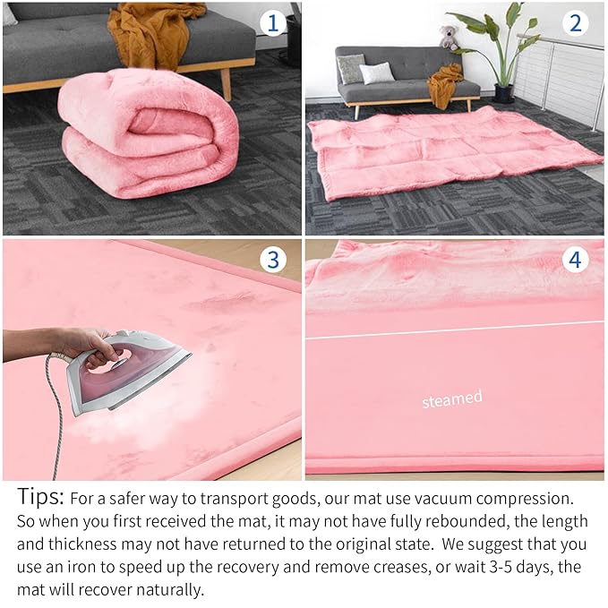 Baby Play Mat for Floor,1.3" Thick Memory Foam Tummy Time Mat for Toddlers,Infants,Kids,Water-Repellent Soft Nursery Rug,Extra Large Non Slip for Crawling&Yoga,Tatami Style for Living Room(Pink)-CubbioJoy
