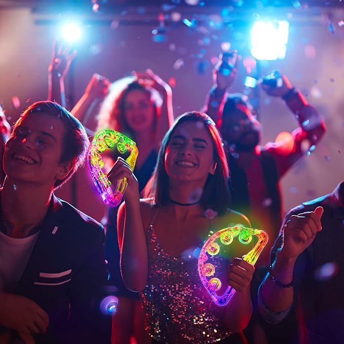 Aywewii LED Tambourine, Light Up Toys Handheld Musical Flashing Tamborine Sensory Toys Autism Toys Party Supplies for Birthday Anniversaries Gifts for Kids Adults Teens(Four Colors are Randomly Sent)-CubbioJoy