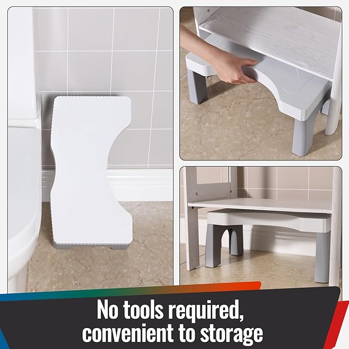 7” Toilet Potty Stool - Proper Posture Squatting Poop Step for Adults, Anti-Slip Lightweight Bathroom Potty Stools for Toilet, Stable & Durable Design, Easy to Clean (1, Grey)-CubbioJoy