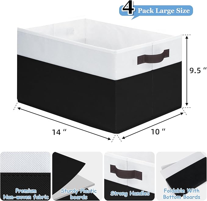 Criusia Large Storage Bins for Shelves 4 Pack, Closet Storage Baskets for Clothes Blanket Beddings Towels, Collapsible Fabric Closet Organizer Bins with Handles/ Laundry Room Organization-CubbioJoy