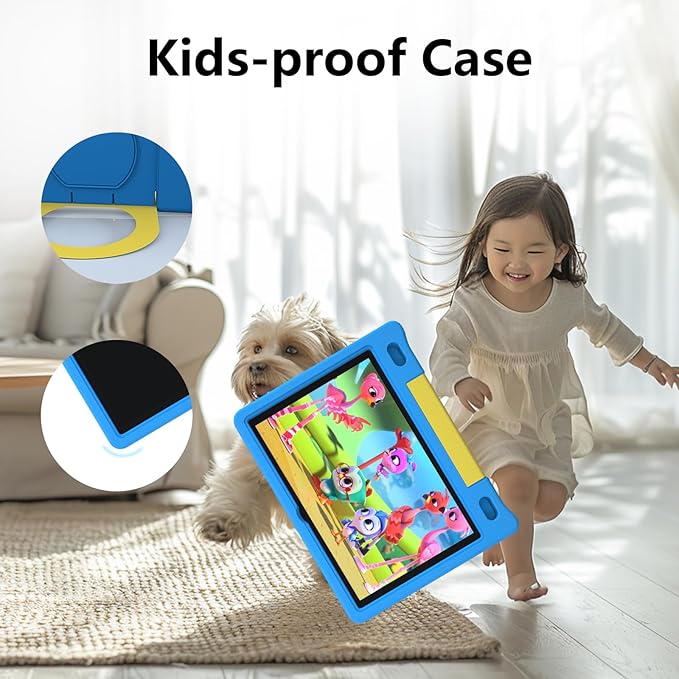 JREN Kids Table 10.1" ｜Android 14 Tablet for Kids｜64GB Storage｜Octa-Core｜WiFi ｜Cameras｜Parental Control｜Kids Content｜Case Included Great Gift for Children Ages 3-12 Years Old Blue-CubbioJoy