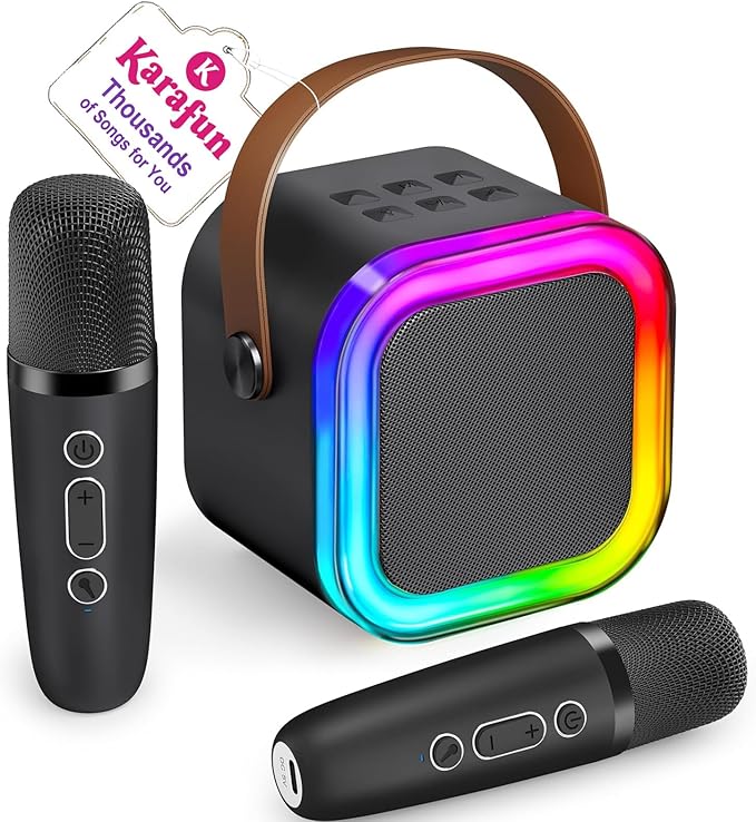 IROO Mini Karaoke Machine for Kids, 2025 TOP Toys Birthday Gifts Ideas for Girls Ages 4, 5, 6, 7, 8, 9, 10, 12+ Years Old, Portable MP3 Player with 2 Wireless Mics for Party(Black)-CubbioJoy