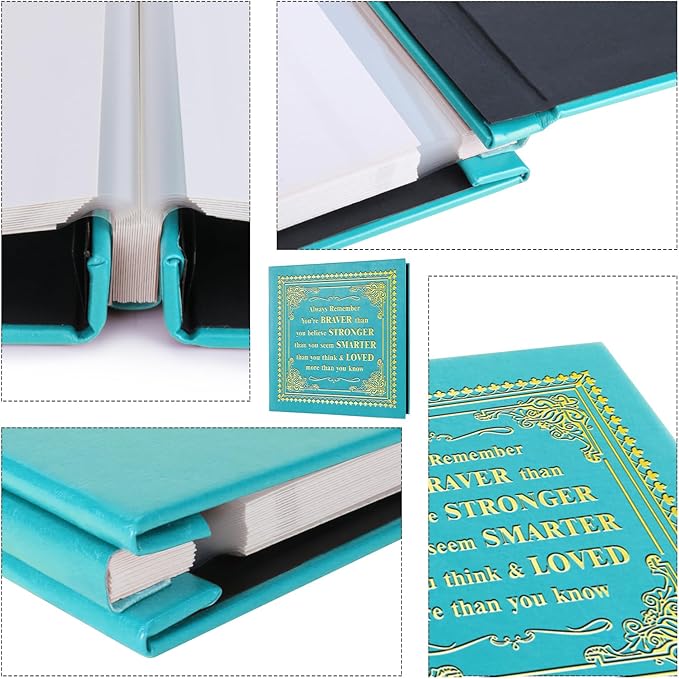 Inspirational Leather Photo Album,Magnetic Self-Stick Page Photo Album,Family Album,Hand Made DIY Albums Holds 3x5, 4x6, 5x7, 6x8 Photos (light blue-always remember)-CubbioJoy