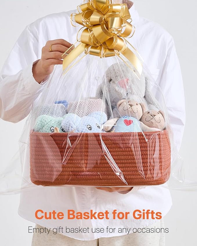 KALLAX Small Woven Basket, 13.5 x 9.5 x 5 Inches, Storage Basket for Organizing, Cute Small Rope Shelf Closet Cube Storage Bins Baskets for Shelves, Dog Toy Gift Baskets Empty, 3 Pack Rust Red-CubbioJoy