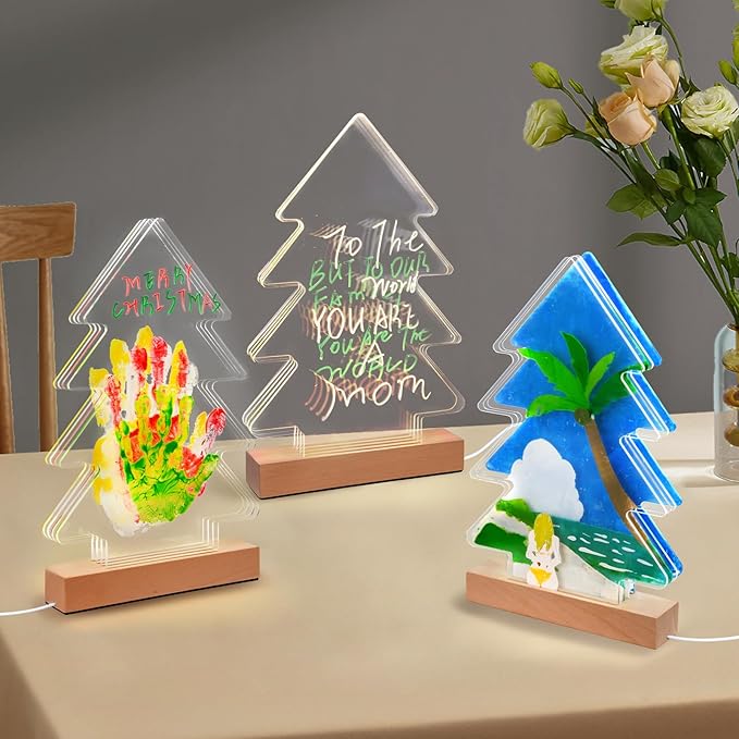 Cepairng 4-Layer Christmas Tree Family Handprint Kit with Light,New Parents Gift for Couples,Baby Shower Gifts for Mom Dad,First Birthday Gifts for Girls Keepsake Boys Personalized(Wood Color)-CubbioJoy