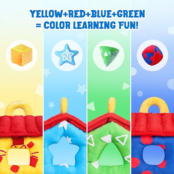 JoyCat Infant Toys 6-12 Months, Soft Sensory Toy with 4 Fabric Shapes, Baby Learning Shape Sorter for 3 4 5 6 7 8 9 10 11 12-18 Months, Baby Shower Birthday Gift Boy Girl-CubbioJoy