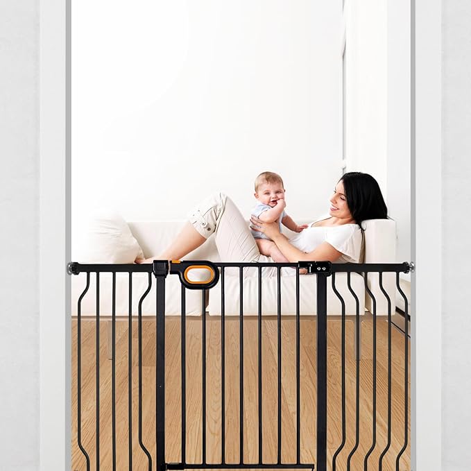Baby Gate for Stairs 29-52 Inch Wide, Safety Gate for Baby Adjustable Pet Gate with Door Pressure Mounted Gates for Kids Toddler Dogs Extension Kit Indoor Stairway Doorway Black (30.5'' Tall)-CubbioJoy