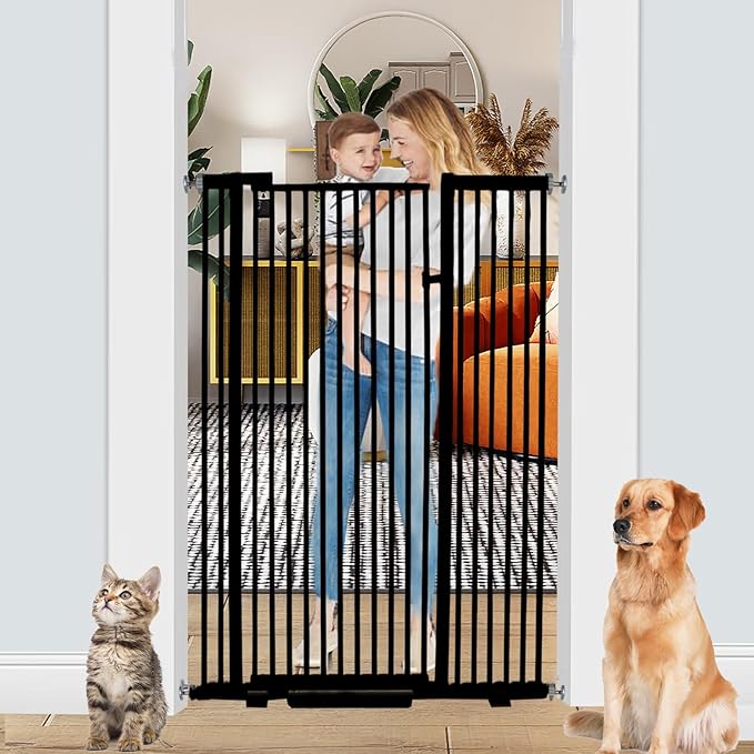 55.1 Inch Tall Baby Gate Auto Close Dog Gate Adjustable 29.92"- 48.03" Wide Pressure Mounted Walk Through Swing Pet Gate for Doorways (Black, 29.92"- 48.03")-CubbioJoy