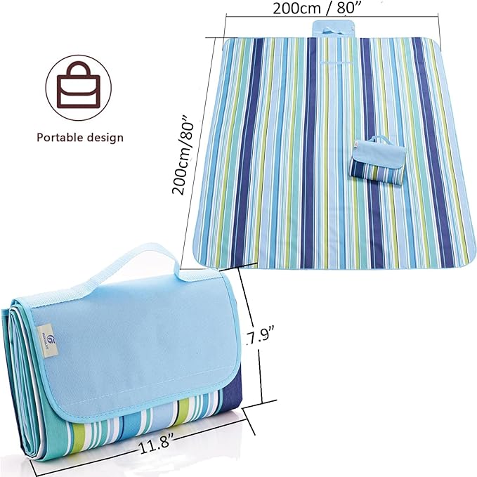 Beach Blanket Extra Large Picnic Blankes Sandproof Waterproof Outdoor Indoor Blanket Lightweight Handy Mat Portable Beach Mat for Camping Hiking Travel Park Grass 80" x 80"-CubbioJoy