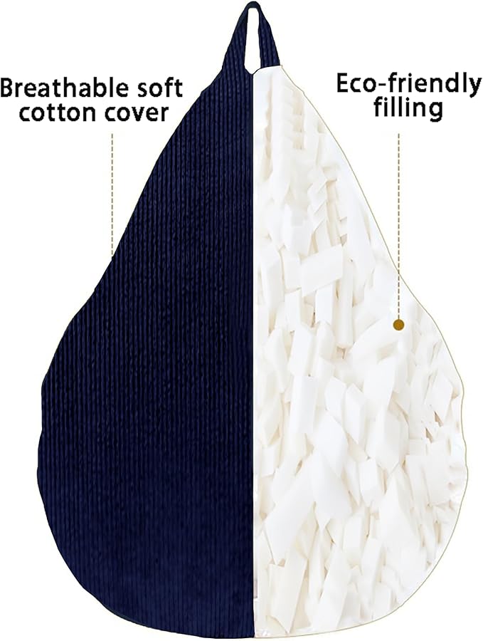 3FT Memory Foam Bean Bag Chairs for Teens or Kids with Filling Bean Bag Sofa with Handle Super Soft Washable Corduroy Fabric Lazy Sofa 3 Foot Black-CubbioJoy