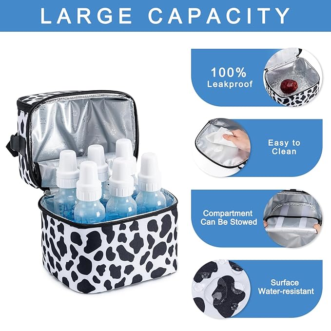 Breastmilk Cooler Bag with Ice Pack Fits 6 Baby Bottles up to 9 Ounce, Breast Milk Pump Cooler Bag with Shoulder Strap for Nursing Mom Daycare, Work, Travel-CubbioJoy