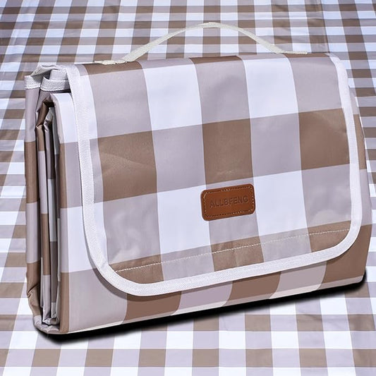 80"x60" Waterproof Sandproof Picnic Mat - Portable Foldable Outdoor Blanket for Beach, Park, Travel & Indoor Use - Lightweight Compact Design, Easy-Carry (Light Brown)-CubbioJoy