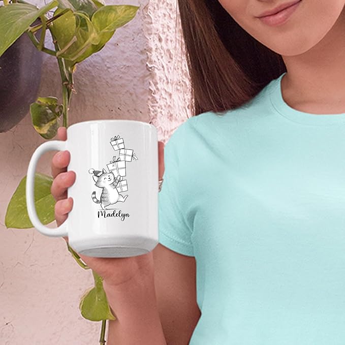 Customized Name Cat Lover Ceramic Mug Gift For Cat Mom/Dad/Family/Friends, Personalized Cats Coffee Mug 11 15Oz, Cute Cats White Accent Cup Gift For Birthday Christmas Thanksgiving, Animal Teacup-CubbioJoy