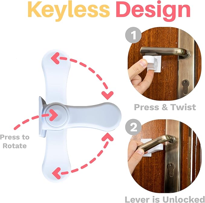 Inaya Child Proof Door Lever Lock - Door Handle Lock - 3M Adhesive - Minimalist Design - No Drilling Child Safety Door Handle Locks (3 Pack)-CubbioJoy