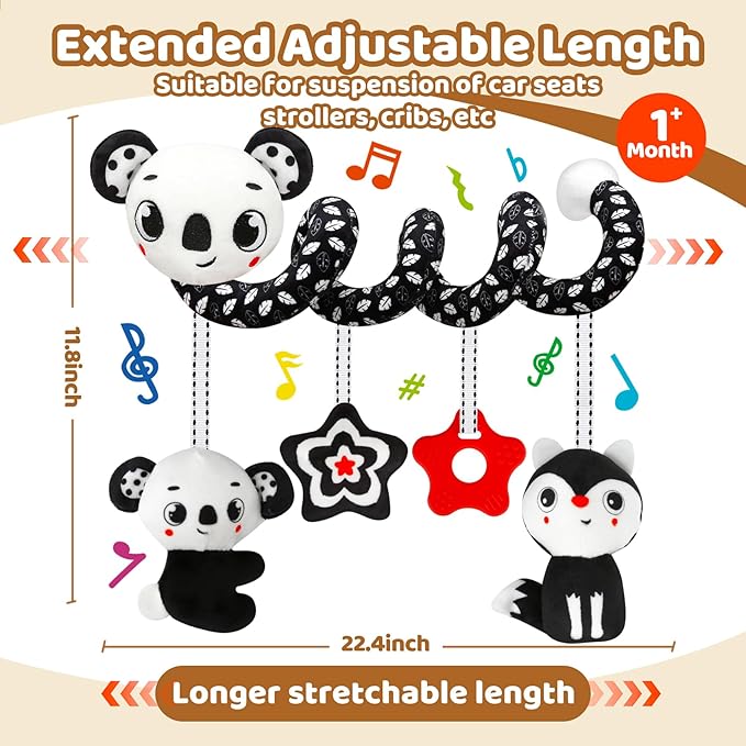 Black and White High Contrast Baby Toys - Sensory Infant Hanging Carseat & Stroller Toy for Newborns 0-6,6-12Months Perfect Easter Birthday & Baby Shower for Babies Boys Girls-CubbioJoy