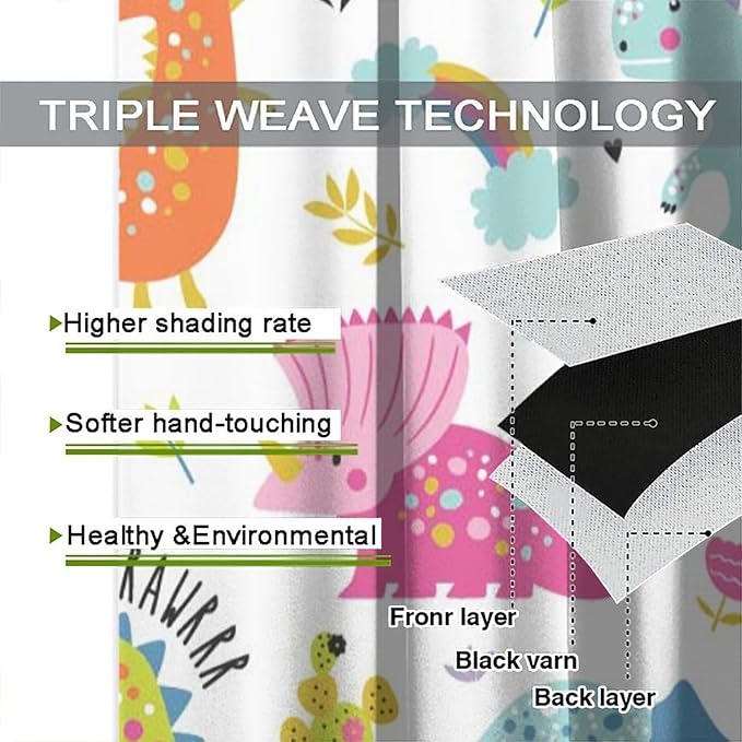 Cartoon Dinosaur Curtains for Kids Boys Girls Home Decor Childish Cute Dino Animals Print Pattern Rod Pocket Blackout Window Drapes for Nursery Baby Bedroom Playroom W31.5xL72in 2 Panels-CubbioJoy