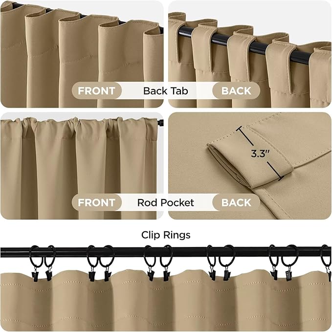 Joydeco White Blackout Curtains 96 Inches Long for Bedroom, Curtains 96 Inch Length 2 Panels Set, Room Darkening Curtains & Drapes for Living Room Window (W52 x L96 Inch, Beige)-CubbioJoy