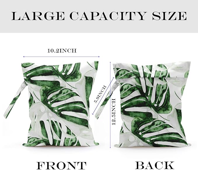 Wet Bag, Wet Dry Bag, Wet Bag for Swimsuit, Travel, Beach, Pool, Diapers, Dirty Yoga Gym Clothes, Makeup Bag, Waterproof Tropical Palm Leaves Decor Jungle Palm Leaf Favors-CubbioJoy