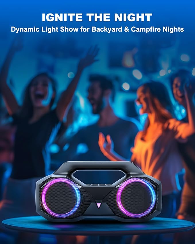 Bluetooth Speaker 80W(Peak)Loud with Bass, 20H Playtime, IPX7 Waterproof, RGB Lights, TWS, Large Portable Wireless Speakers for Outdoor, Home, Party, Pool, Beach, Tailgating, Gym, Work, Gifts (Black)-CubbioJoy